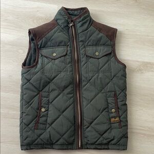 Kids Quilted Green Vest with Brown Accents